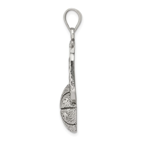 925 Sterling Silver Antiqued & Textured Basketball w Backboard Necklace Pendant - Picture 3 of 5